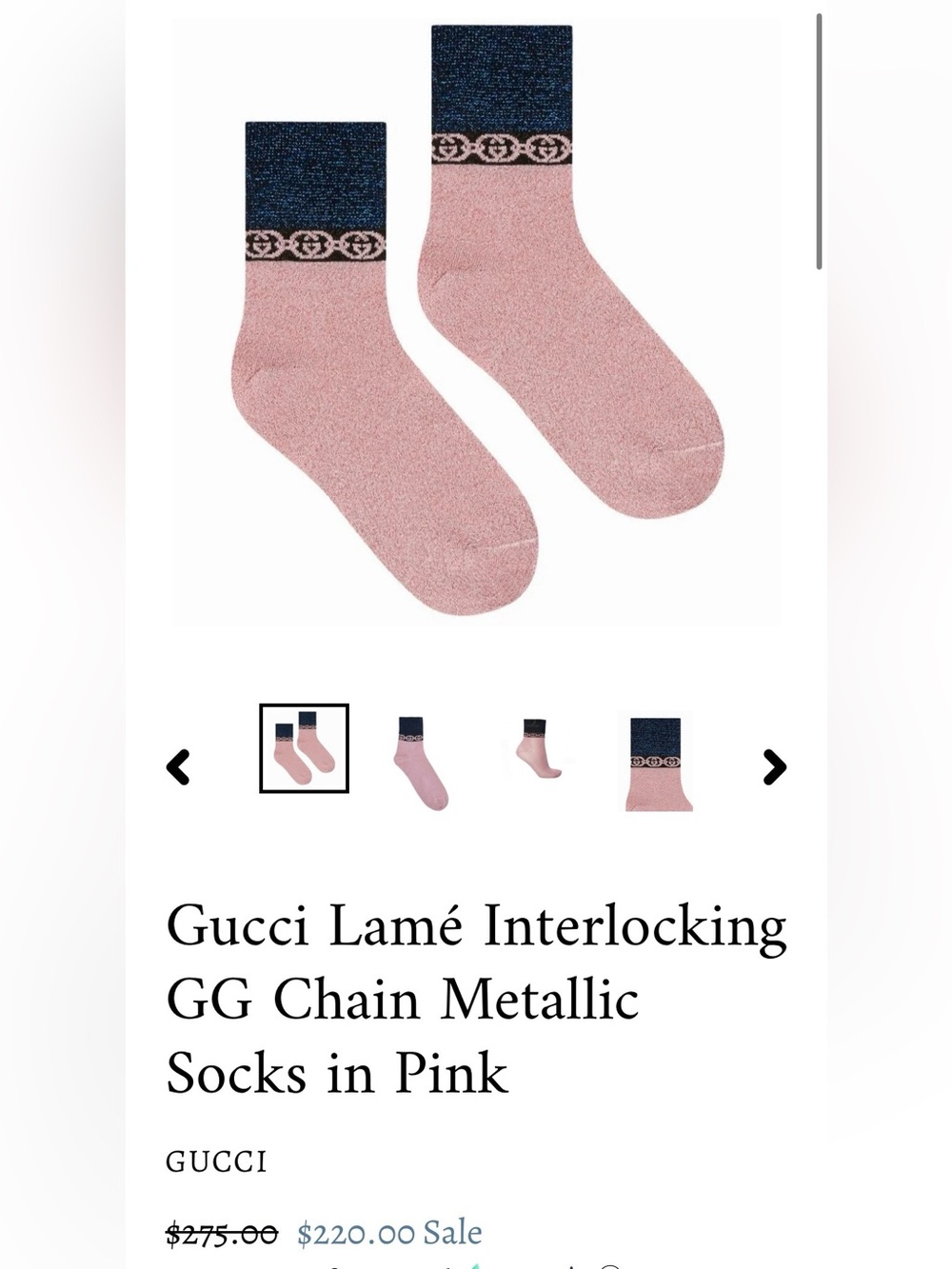 Gucci Pink Lamé Socks with Navy Interlocking GG Cuff